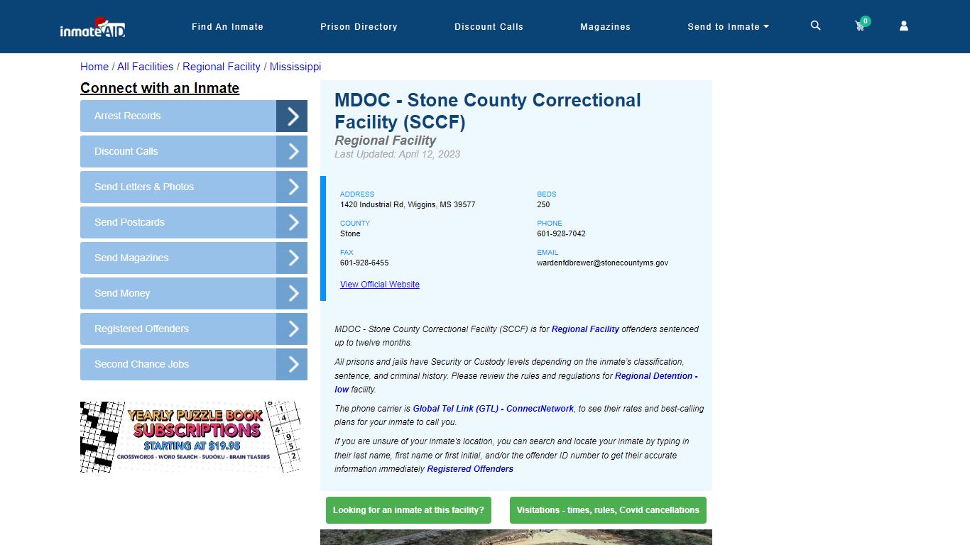 MDOC - Stone County Correctional Facility (SCCF) - Inmate Search ...