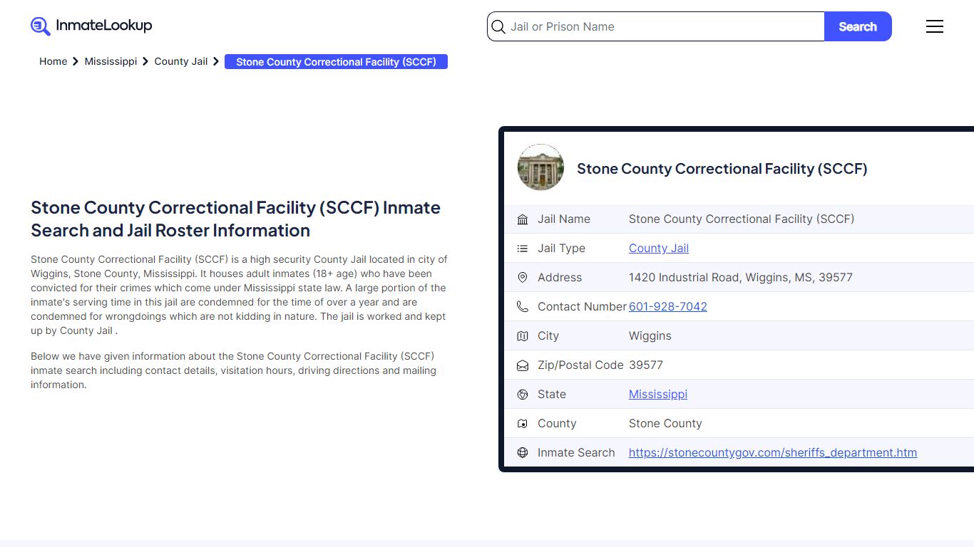 Stone County Correctional Facility (SCCF) Inmate Search, Jail Roster ...